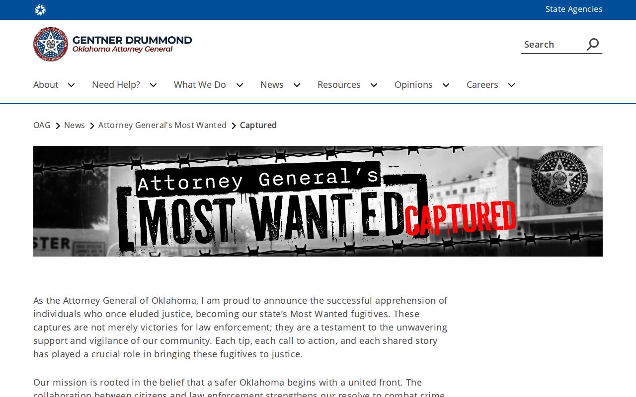 Cotton County warrant records explanation of the official Oklahoma Most Wanted program archive