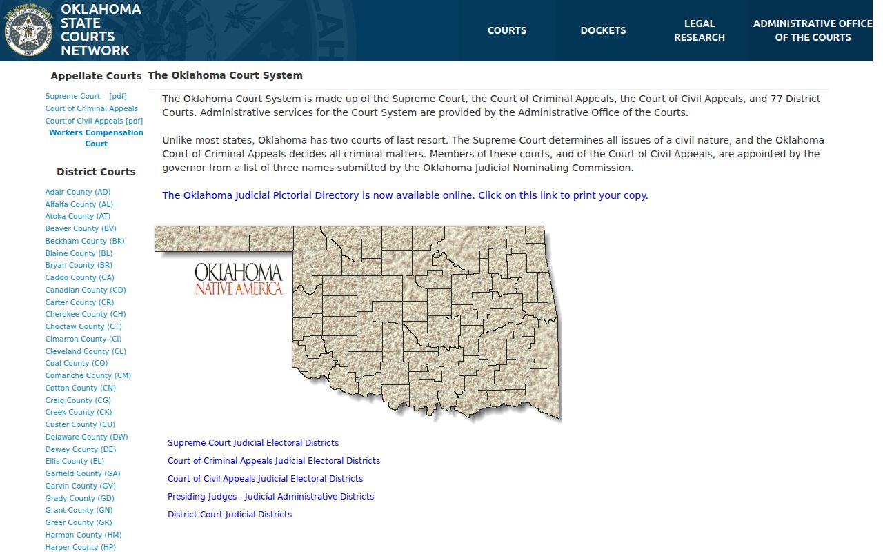 Cotton County warrant records court hierarchy on the official Oklahoma courts page